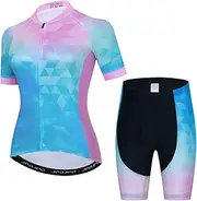 [YOUALSO] Womens Cycling Jersey Set, Summer Short Sleeve Ladies Mountain Bike Shirt and Shorts Kit MTB Suit Bicycle Clothes