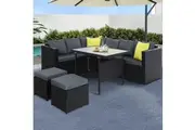 Gardeon Outdoor Dining Set Aluminum Table Chairs Wicker Setting Black