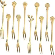 STOBAZA 10Pcs Multi Function Decorative Forks Titanium Cherry Blossom Stem and Rose Forks for Fruits Desserts Cakes Snacks Appetizers