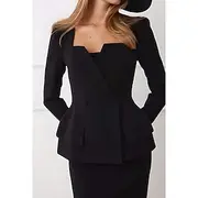 Women's Suits Top Mother of the Bride Stretch Crepe Peplum Top Elegant Simple Square Neck Long Sleeve with Buttons Solid Color 2025