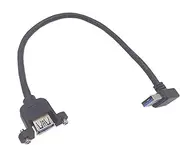 Panel- Mount USB 3.0 Extension Cable, Haokiang 1 ft/30cm 90 Degree Right Angle USB 3.0 Type A Male to Type A Female Screw Hole Panel Mount Adapter External Cable (up Angle)
