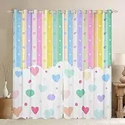 Feelyou Pretty Rainbow Window Curtains for Bedroom Living Room for Kids Boys Girls Colorful Love Heart Window Drapes Dot Curtains Bedroom Decor Kawaii Window Treatments 52W X 63L,2 Panels