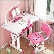 Manual Height Adjustable Kids Desk and Chair Set, Writing Table with Tilt Desktop & LED Light & Storage Drawer, Study Desk for Boys Girls Adjusted