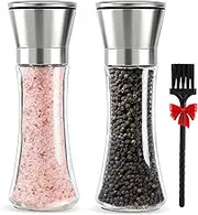 Taimler Premium Salt and Pepper Grinder Set | Adjustable Ceramic Mill with Glass Body & Stainless Steel | 170g Refillable Spice Shakers for Kitchen & Dining (2-Pack)