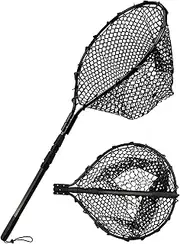 Hlotmeky Fishing Net Rubber Landing Net Large Fishing Nets for Saltwater Heavy Duty Big Fishing Net Kayak Folding Retractable Fishing Net Long Handle