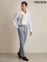 Reiss Airforce Blue Warner Linen Slim-Fit Suit Trousers (AV5064) | $335
