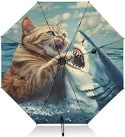 [PDZRMY] Cat Big Fish UV Protection Travel Umbrella Compact for Rain and Sun - Auto Open and Close UPF 50+ Windproof Portable 46” Sun Umbrella for Women and Men