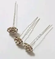 Wedding Hairpins, Hair Pins with Rhinestone, Silver Color Metal Base (3pcs)