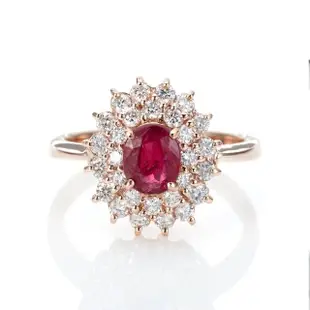 【DOLLY】1克拉 GRS無燒緬甸紅寶石18K玫瑰金鑽石戒指(008)