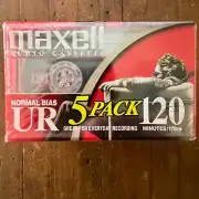 5-Pack-MAXELL Audio Cassette Tapes-Normal Bias-UR-Blank Audio Tapes-NEW/ SEALED