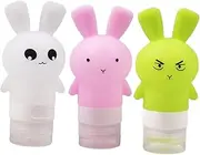 HONMEET 3pcs Travel Lotion Squeeze Bottles Leakproof Rabbit Design Empty Containers for Shampoo for Skin Care Easy to Clean Multi Color Transparent