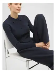 [Seed Heritage] Crepe Knit Long Sleeve Polo in Twilight Blue