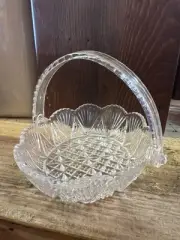 Vintage Small Crystal Basket With Plastic Handle