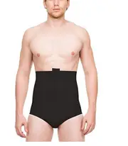 Isavela Male High-Waist Abdominal Cosmetic Surgery Compression Brief w/ Zippers - Black