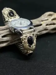 Handmade Native American Navajo Sterling Silver Black Onyx Watch