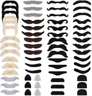 60Pcs Fake Moustache 20 Styles Fake Beard Stick on Moustache Self Adhesive Realistic Moustaches Kit for Costume Party Halloween Accessories Adult Kids