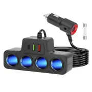 4-Socket Car Cigarette Lighter Splitter USB Fast Charger Power Adapter 120W 12V