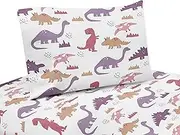 Sweet Jojo Designs 3-Piece Twin Sheets Set (Pink Purple Dinosaur) for Girls, Kid, Children, Bedding incl. Single Size Bed Flat Fitted Sheet & Pillow Case (Orange, Modern Dino, Dinosaurs Theme, T-Trex)