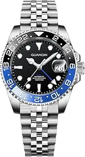 [TYBERLEY] Guanqin Men's Automatic GMT Movement NH34 Stainless Steel Synthetic Sapphire Waterproof Luminous Hands Watch with Automatic Winding