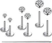 [Pnsgisr] F136 Titanium 20/18/16G Internally Threaded Flat Back Stud Earrings Nose Rings Lip Medusa Monroe Labret 6/8/10mm Short/Long Bar Piercing Jewelry with Taper for Women Men, 18g=1.0mm, Metal