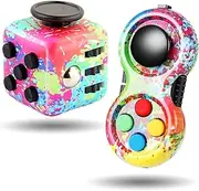 2 PCS Fidget Toy Set, Fidget Pad, Fidget Toy Cube Sensory Toy Relieves Stress and Anxiety Toys Finger Toy Office Classroom Toy Gift for ADD, ADHD, Autism, Adults, Kids (Colour)