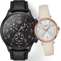 在飛比找PChome24h購物優惠-TISSOT 天梭 穿越愛戀 時尚對錶-T116617360