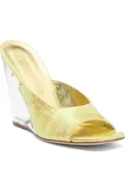 Stuart Weitzman Tia 100 Lucite Sandal Women's 5.5 Gold Slip-On Wedge Heel KHD849
