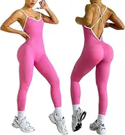 [XDSP] Women's Sports Jumpsuit Tight Yoga Backless Padded Jumpsuit Bodysuit High Waist Sleeveless Sportswear Scrunch Butt Elegant Full Body Suit Sexy Stretch Yoga Slim Fit One-Piece Romper