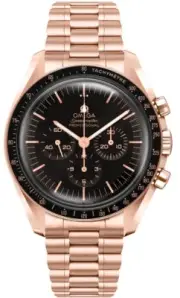 Omega New Speedmaster Moonwatch Black Dial Rose Gold Aluminum Bezel Mens Watch