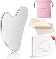 Gua Sha Stainless Steel, Azymi Gua Sha Tool Set Scraping Massage for Facial Body SPA-Acupuncture Therapy-Trigger Point Treatment, Face Eyes Neck Back Massager with Velvet Pouch & Gift Box