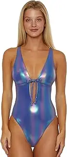 [ISABELLA ROSE] Women's Disco Fever One Piece Swimsuit, Plunge Neck, Bathing Suits