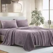 Ardor Boudoir Teddy Fleece Bed Sheet with Pillowcase Bedding Set Mauve