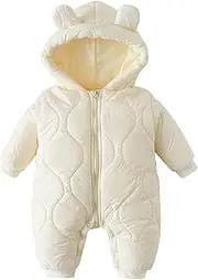 [CUATINTUO] Baby Boys Girls Winter Snowsuit Romper Puffer Ears Hooded Fleece Outerwear Romper