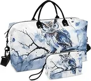 [ZRYSMY] Owl Branch Watercolor Duffel Bag for Traveling, Travel Bag Gym Bag, with Multiple Interior Pockets Shoulder Weekender Bag for Women Men with Toiletry Bag 20.5L x 1.9W x 13.8H, Multi-Colored
