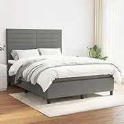 Generic Box Spring Bed with Mattress Dark Grey 137x187 cm Double Size Fabric,3145069