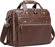 15.6 Inch PU Leather Briefcase for Men Laptop Bag Waterproof Retro Business Travel Messenger Bag Perfect for Daily/Christmas, Brown, X-Large, Retro