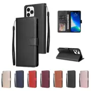 For iPhone 12 13 Pro Max Flip Wallet Case Card Leather Strap Shockproof Cover