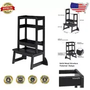 Adjustable Height Kitchen Step Stool - Modern Black, Perfect for Kids