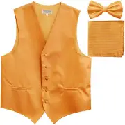 New Men's Horizontal Stripes Tuxedo Vest Waistcoat_bowtie & Hankie Gold wedding