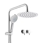 Chrome 8" Round Shower Head Handheld Gooseneck Wall Arm Set /Twin Taps