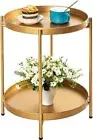 Mofish Round End Table: 2 Tier Metal Sofa Side Table with Storage (Gold)