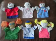 Set of 6 cloth hand puppets NEW family dad mom boy girl baby
