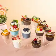 Vivva Acrylic Display Risers, 3 Tier Clear Cupcake Stand Risers, Half Moon Perfume Dessert Stand Organizer