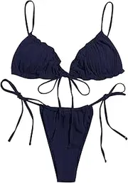 [LANREN] Women Bandage String Bikini Solid Color String Bikini Swimsuit Women's Push Up Beach Swimwear Beachwear Padded Bikini (Color : DB, Size : X-Large)