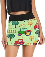 [RPLIFE] Cute Tractors Fresh Green Exercise Skirt, Sport Skort with Pocket, Womens Athletic Skirts Summer