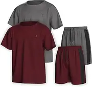 [Essenclo] Boys Clothing Sets Tagless Loose Athletic Performance Crew Neck T-Shirt and Short Outfits Size 3-16 (4 Piece Set), Set-2, 9-10