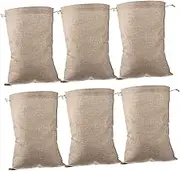 6pcs With Drawstring Burlap Bag Grow Bags Household Burlap Bag Bread Bag Jalapeno The Sack Harvest Tote Potato Pots Tomatoes Double Grocery Bags Reusable Food Pouches Linen Khaki