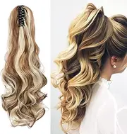 Clip-in Ponytail Extensions Braid Hairpiece Claw Ponytail Hair Extensions Like Real Hair Wavy Curly Synthetic Hair Long Hair Heat Resistant Golden Brown & Bleached Blonde