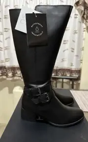 NATURALIZER WOMENS LADIES BLACK BOOTS LEATHER DALE WIDE CALF SIZE 7.5 NEW IN BOX