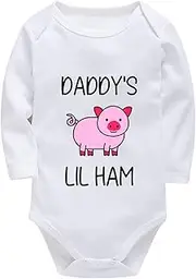 [WOOYONGING] Daddy's Lil Ham Cute Newborns Outfits Long Sleeve Baby Boy Outfits White Baby Boy Onsies 0-3 Months